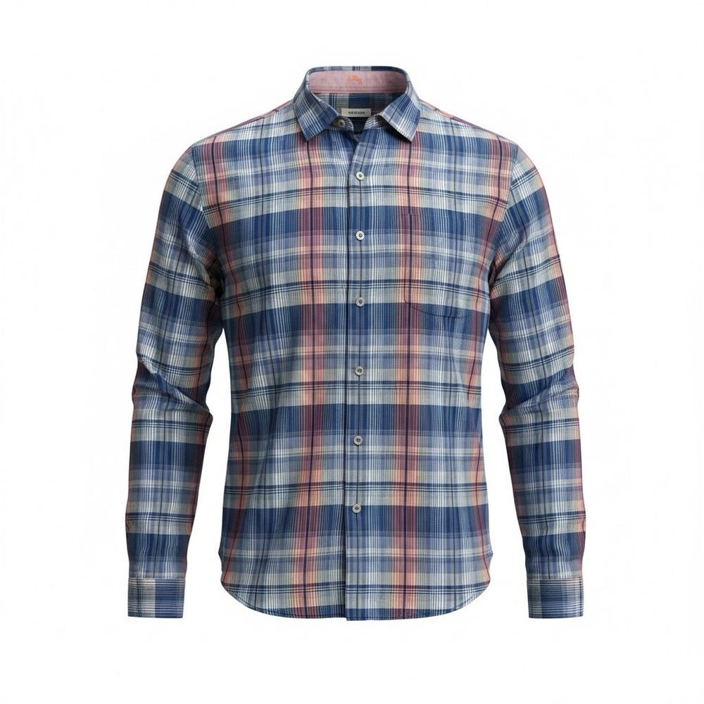 TOMMY BAHAMA Men's Button-Up Long-Sleeve Silk Blend Stretch Plaid‎ Shirt Large